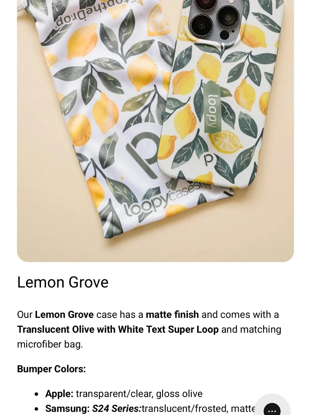 Loopy Lemon Grove case & 2-pack Insignia screen protector for iPhone 13 ProMax